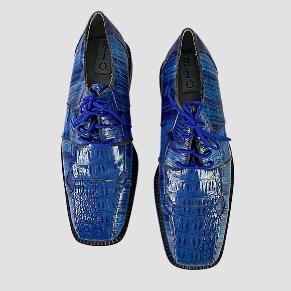 SIO Electric Blue Faux Alligator Crocodile Square Toe Oxford Shoes Sz 10 - Picture 1 of 10
